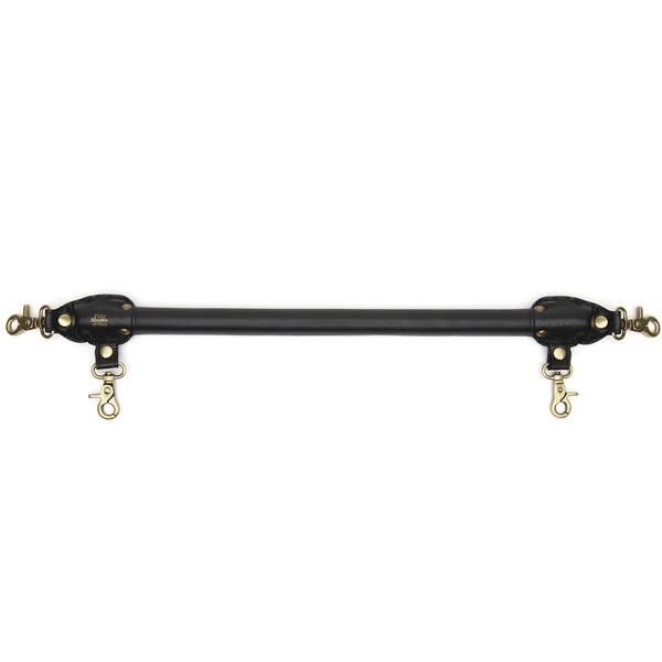 Fifty Shades of Grey Bound to You Spreader Bar - Faux Leather 20 Inch Leg Spreader Bar for Restraint Play - Antique Gold Metal Clips for Restraints - Includes Satin Bag - Black