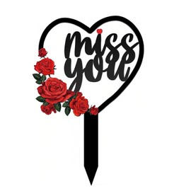 Metal Memorial Grave Markers Heart Design Waterproof Plaque Stake for Sympathy Cemetery Decorations Miss You Mom/Dad Grave Marker for Outdoor Yard Garden