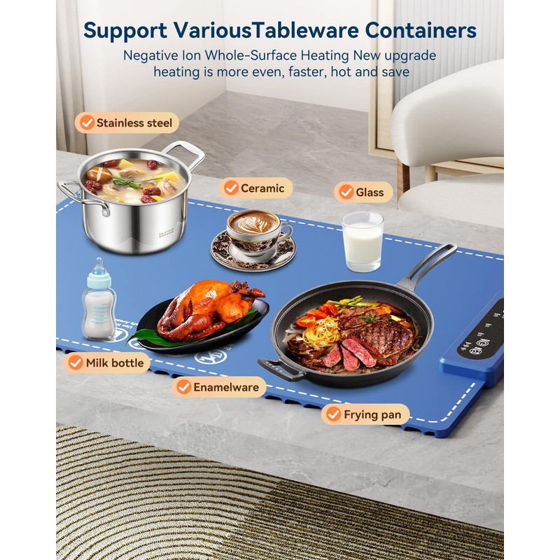 Food Warming Mat with Adjustable Temperature,Foldable Electric Warming Tray for