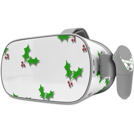 Decal Style Skin Wrap Compatible with Oculus Go Headset - Christmas Holly Leaves on White (Oculus NOT Included)