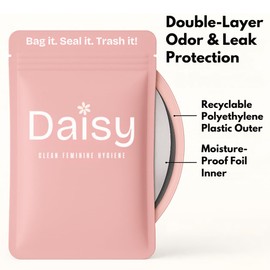 The Daisy Pouch +Plus – Odor-Proof Sanitary Waste Bags for Tampons, Pads, Discs, Panty Liners & Feminine Wipes | Discreet Disposal Bags for Home, Work, School & Travel