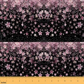 Feelyou Cherry Blossoms Fabric by The Yard 2 Yards Sakura Flower Decorative Waterproof Outdoor Fabric Romantic Floral Botanical Upholstery Fabric for Chairs Pink Black DIY Reupholstery Fabric