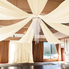 6 Panel Ivory Ceiling Drapes for Wedding Cheesecloth Ceiling Drapes Wedding Arch Draping Fabric Sheer Curtains Voile Drapery Draping Wedding Decorations for Party Ceremony Stage Tent (5ftx40ft)