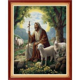 Foxhool - Kit de punto de cruz estampado, diseño de punto de cruz impreso de 11 quilates, kit de bordado completo para kits de punto de aguja para principiantes, pastor de Jesús, 16 x 20 pulgadas