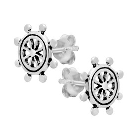 AeraVida Spiritual Ship's Wheel Eightfold Path .925 Sterling Silver Stud Earrings | Sterling Silver Stud Earring for women | Wheel Eightfold Stud Earrings | Stud Earrings