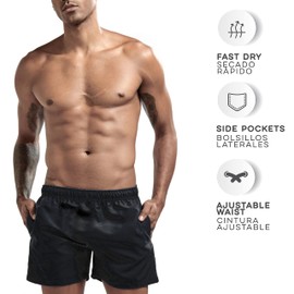 Vedicci Traje de baño Hombre Ajustable con Dos Bolsas Laterales para natación, Playa, mar o alberca. Bañador para Hombre Disponible en 3 Tallas para jóvenes y Adultos. Swim Trunks Men (Negro, M)