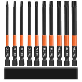 Saipe 10-Piece Torx Bit Set for Impact Driver, S2 Steel Star Bits Set, 4 inch /100 mm Long Torx Head Drill Bit Set, Magnetic 1/4'' Hex Shank Torx Screwdriver Bit, T10, T15, T20, T25, T30, T40