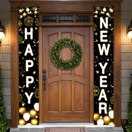 KatchOn, Happy New Year Door Banner - 72x12 Inch | Happy New Year Porch Banner for Happy New Years Decorations | Happy New Year Banner 2025, New Years Eve Banners, New Years Eve Party Supplies 2025