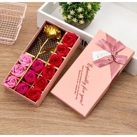Valentines Day Gift Soap Flowers and Golden Flower In A Pink Box