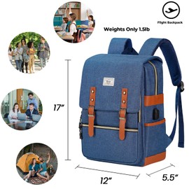 Ronyes Vintage Laptop Backpack for Women Men,15.6 inch Bookbag Casual Daypack with USB Charging Port for College Work, Blue Backpacks