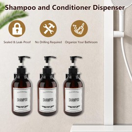 Gugxiom 3 x 500 ml Shampoo Dispenser for Wall Mounting, Soap Dispenser without Drill for the Shower, Shampoo and Conditioner Dispenser with Waterproof Labels, for the Bathroom at Home