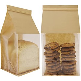 euduv Bakery Bags with Window Cookie Bags for Packaging 50Pcs 5.1x4.3x11 Inches Brown Kraft Paper Tin Tie Tab Lock Candy Bags Treat Bags, Popcorn, Coffee Bags Resealable