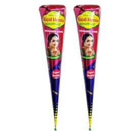 AARNAV Fresh Dark Brown Kajal Henna Cones for Natural Temporary Tattoos Kajal Mehndi Cone for Temporary Tattoos and Body Art (Pack of 2)