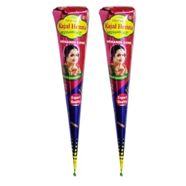 AARNAV Fresh Dark Brown Kajal Henna Cones for Natural Temporary Tattoos Kajal Mehndi Cone for Temporary Tattoos and Body Art (Pack of 2)
