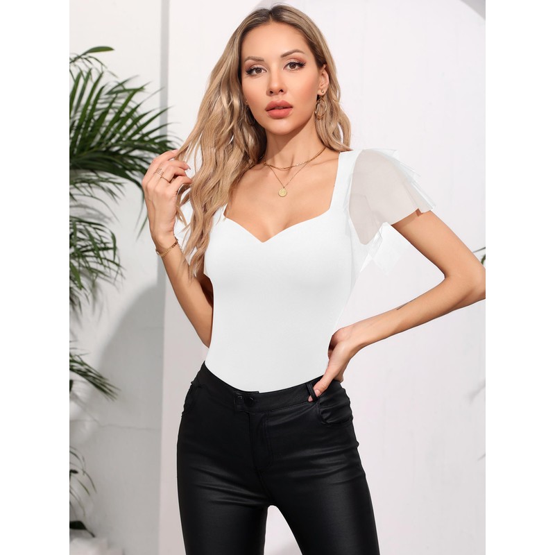 Missufe Women's Transparent Mesh Short Sleeve Bodycon Top Summer Body