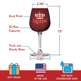 Queen Funny Novelty Wine Glass - 12.75 oz. - Humorous Present for Mom, Women, Friends, or Her - Bridal Shower, Engagement or Wedding Favor - Made in USA