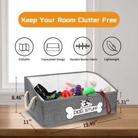 Thankspaw Dog Toy Box, Large Dog Toys Storage with Handle, Fabric Trapezoid Dog Toy Bin, Collapsible Basket Chest Organizer, Perfect for Pet Toys, Blankets, Dog Toys and Accessories,Light Grey