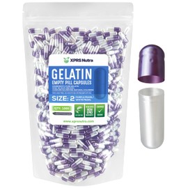 XPRS Nutra Size 2 Empty Capsules - 1000 Count Empty Gelatin Capsules - Pills DIY Capsule Filling - Pure Bovine Pill Gel Caps for Do-It-Yourself Supplements (Pearl Purple/White)
