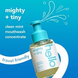 Hello Clean Mint Mouthwash Concentrate for Bad Breath, Alcohol Free Travel Size Mouthwash Made with Coconut Oil and Tea Tree Oil, Helps Freshen Breath, 2 Pack, 3.25 fl Oz Pump Bottles