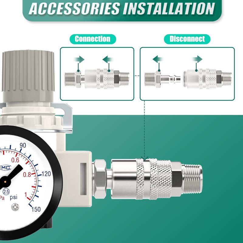 BOGERDACK 3/8" NPT Air Compressor Regulator, with 0-150 PSI Gauge,