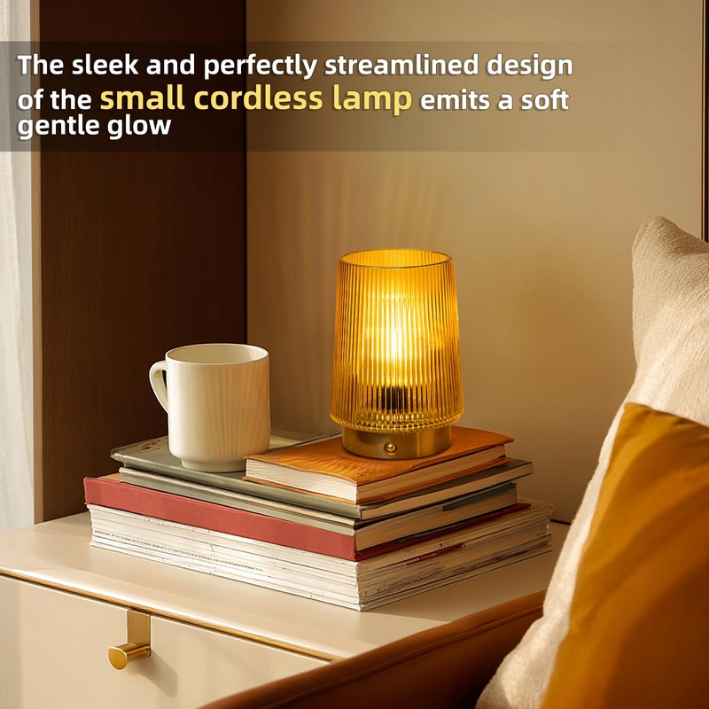 MJ PREMIER Cordless Lamps Rechargeable Glass Table Lamp Portable Dimmable