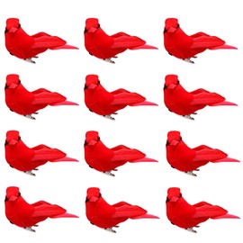 12PCS Christmas Cardinal Birds with Clips - 2.76 Inch Artificial Cardinal Birds - Red Simulation Feather Birds for DIY Crafts Xmas Tree Ornament Gardening Wreath Decoration