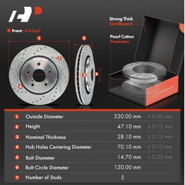 A-Premium 12.60 inch (320mm) Front Drilled and Slotted Disc Brake Rotors + Ceramic Pads Kit Compatible with Select Honda and Acura Models - Pilot 2016-2022, MDX 2017-2020, Ridgeline, 6-PC Set