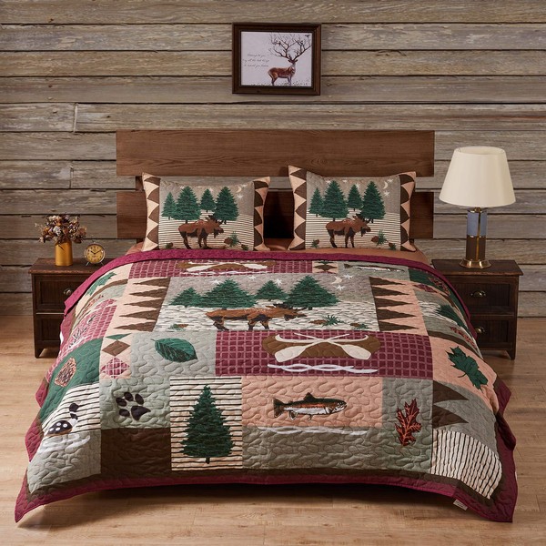 Greenland Home Moose Lodge Quilted Bedding Set, King, Natural
