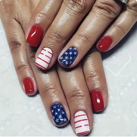 UCCASA 24Pcs Independence Day Press on Nails Short Square False Nails with Star Designs 4th of July Fake Nails Glossy Glue on Nails Red Blue White Full Cover Stick on Nails Short Nails for Women