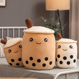 Amozo Bubble Tea Cuddly Toy, Plush Toy, Boba Tea Cute Cushion Plushie, XXL Soft Plush Cushion, Doll, Children's Toy (Coffee, 35 cm)