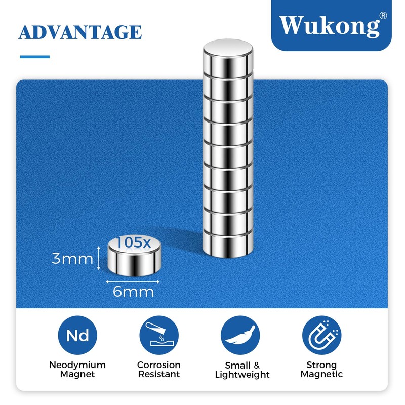 Wukong 6x3mm Mini Magnets, 100 Pack Small Craft Magnets Multi-Use