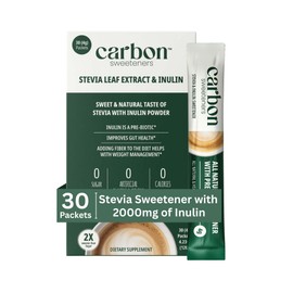 Carbon Sweeteners Pre-Biotic Stevia Powder Sweetener Packets with 2000mg of Inulin Per Packet - Good Source of Daily Prebiotics That Supports Improved Gut Health, 30 Count (Pack of 1)