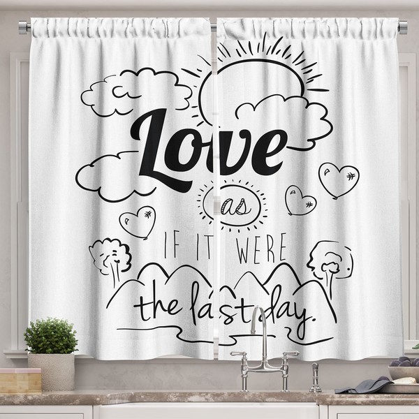Ambesonne Inspirational Kitchen Curtains, Encouraging Words Design Optimistic Philosophy Motivational