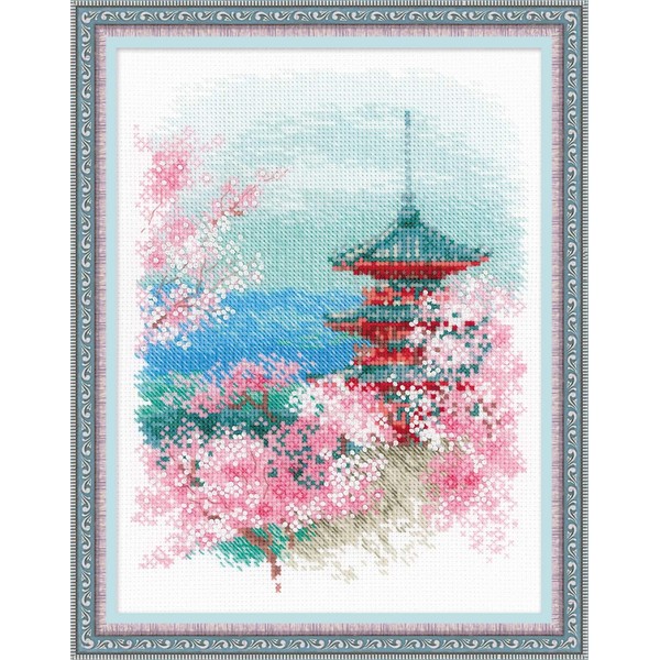 Riolis Pagoda Cross Stitch Kit Sakura. Cotton – 18 x 24 cm
