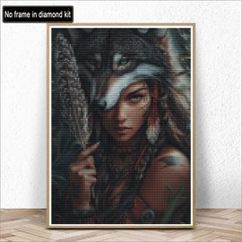 Kaliosy 5D Diamond Art Kits for Adults Beautiful Wolf by Number Kits, Diamond Painting Art Woman Animal DIY Full Drill Crystal Craft Cross Stitch Embroidery Decoration (12x16 inch) 30x40 cm