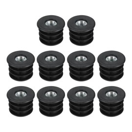 QUARKZMAN Pack of 10 black inserts for round pipes with M8 thread, for 25 mm / 0.98 inch pipe outer diameter, threaded bushings plastic, for furniture legs, castors, chair leg end caps