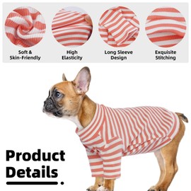 Lelepet Dog T-Shirt, Dog Vest, Summer Basic Striped Pet Shirt for Small Dogs, Stretchy T-Shirt for Dogs Cats, Dog Sweatshirt, Dog Shirt with Sleeves, Puppy Clothing Apparel Girl Boy, Orange S