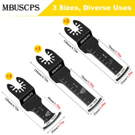 MBUSCPS 9pcs Extra Long Multi Tool Blades: Curved Edge Bi-Metal Oscillating Tool Blade for Metal, Japanese Tooth Blades for Wood, Fit Universal Oscillating Tools