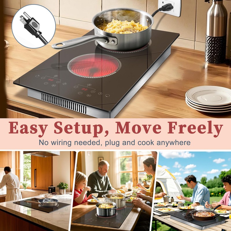 2 Burner Electric Cooktop, 120V Electric Stove Top Touch Control,