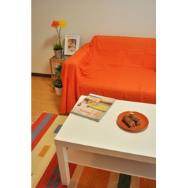 World Market Multi Cover Rectangular Large Cotton Indian Cotton Simple Color About 150 X 225 cm , orange