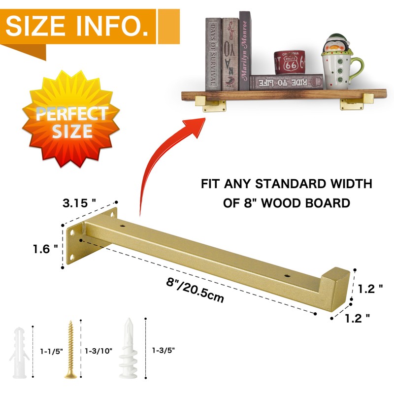 EZYDECOR 6Pcs Floating Shelves Brackets Heavy Duty Wooden Shelf Brackets