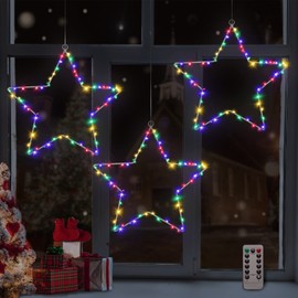 Christmas Window RGB Star Lights 3PCS Battery Operated Christmas Window Lights Decoration with Timer and Remote,Color Changing 8 Lighting Modes Hanging Star Lights for Window Decor Porch Indoor