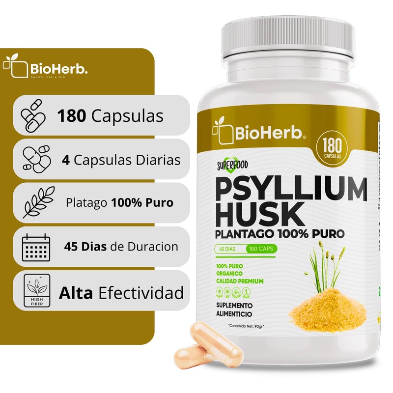 Psyllium Husk 100% Puro - Fibra Altamente Soluble - (180