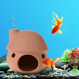 YXQ Aquarium Decorations Ceramic Mushroom House for Fish Tank Landscape to Small Shrimp/Goldfishes Hiding Rest and Breed (Natural)