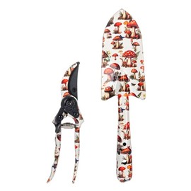 Ganz Garden Fashion Hand Tool Planting Trowel Shovel and Pruning Shear Starter Kit Metal Mushrooms Set of 2