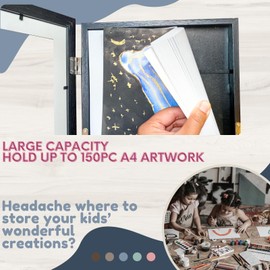 Kids Artwork Picture Frame Changeable with Photo Storage Box Front Opening A4 Frame for Kids Drawing Paper Picture Frames for Multiple Pictures over 150pc. 2 Pack Kids Art Frame Art Display Frame