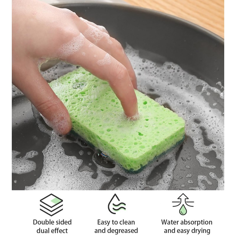 Non-Scratch Cellulose Scrub Sponge Dual-Sided Dish-washing & Cleaning Sponge for