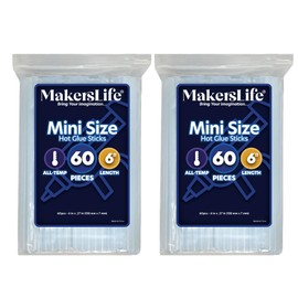 Mini Size Hot Glue Sticks 2 Pack of 60-Pack, 6” x .27”, Clear All-Temp Glue Gun Sticks for Art, Craft, DIY and Most Gluing Projects, Compatible with Most Hot Glue Guns. Craft Glue, by MakersLife.