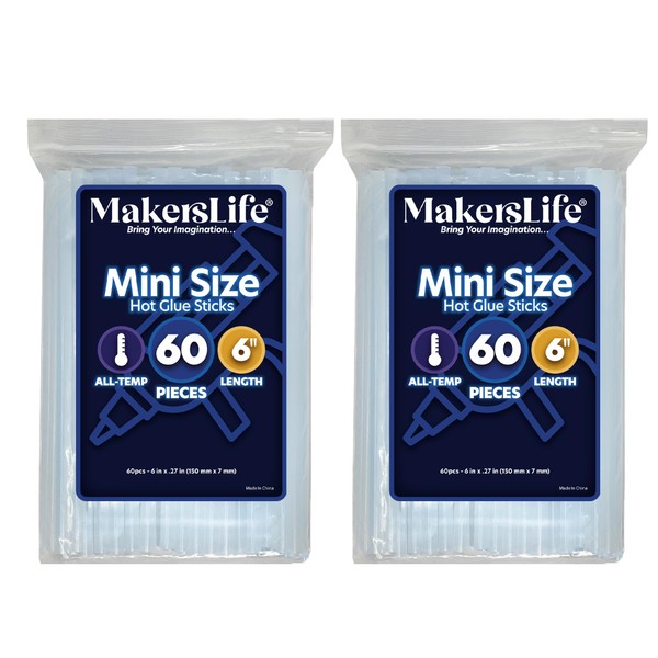Mini Size Hot Glue Sticks 2 Pack of 60-Pack, 6”