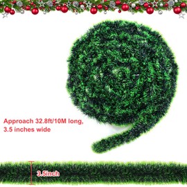 32.8 Feet Christmas Tinsel Garland,Dark Green/Light green Christmas Decorations, Chunky Metallic Shiny Garland Christmas Tree Hanging Decorations for Xmas Holiday Indoor Outdoor Party Decor